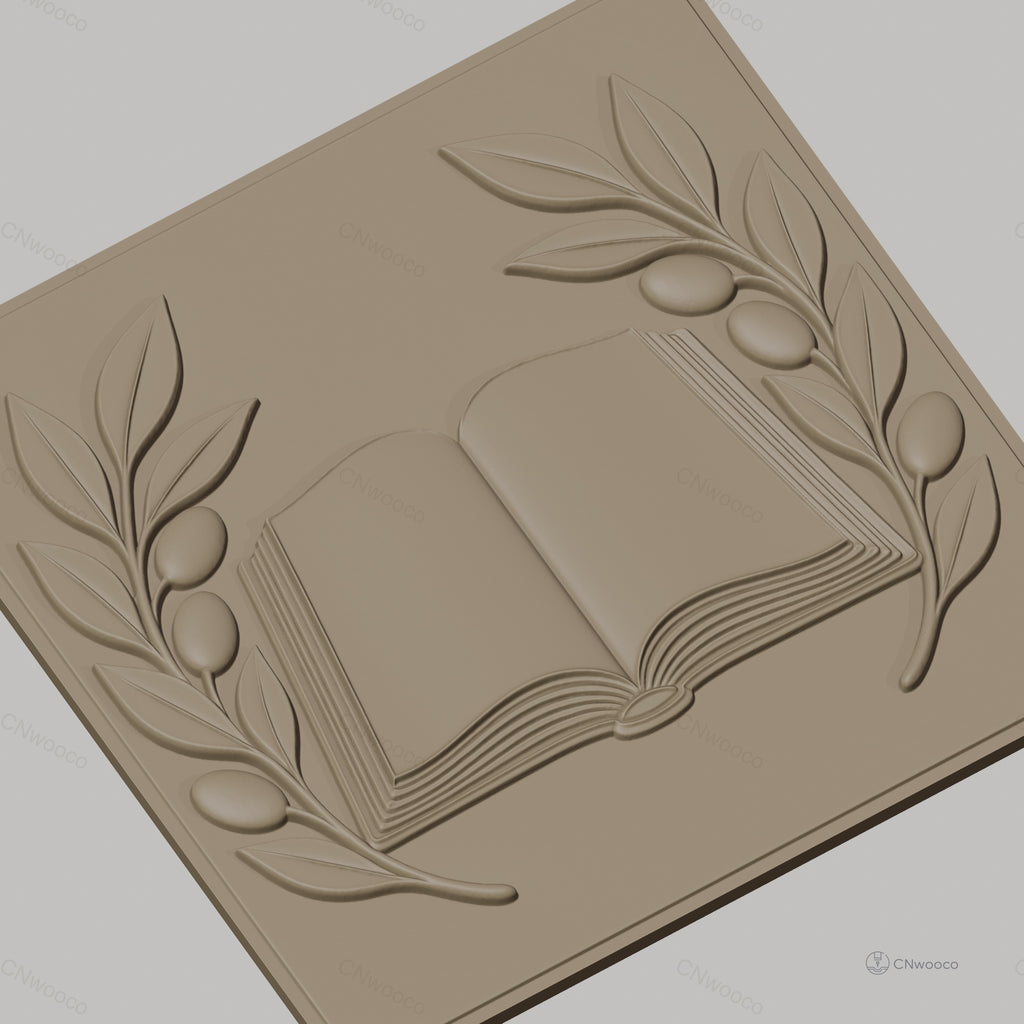 Fichier CNC & impression 3D livre ouvert et branches d'olivier, haute qualité relief STL