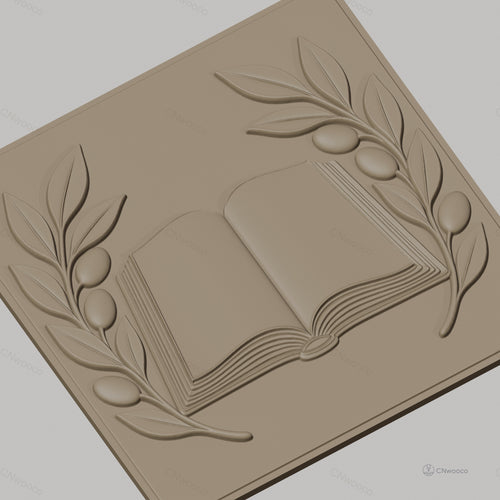 Fichier CNC & impression 3D livre ouvert et branches d'olivier, haute qualité relief STL