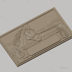 Fichier CNC & impression 3D cheval à la clôture, fer à cheval, corde et paysage, haute qualité relief STL