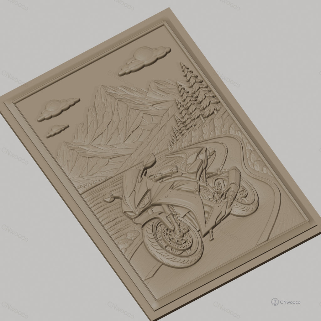 Fichier CNC & impression 3D moto sportive, route de montagne, paysage naturel, haute qualité relief STL