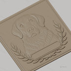 Fichier CNC & impression 3D chien golden retriever, relief portrait avec feuillage, haute qualité relief STL