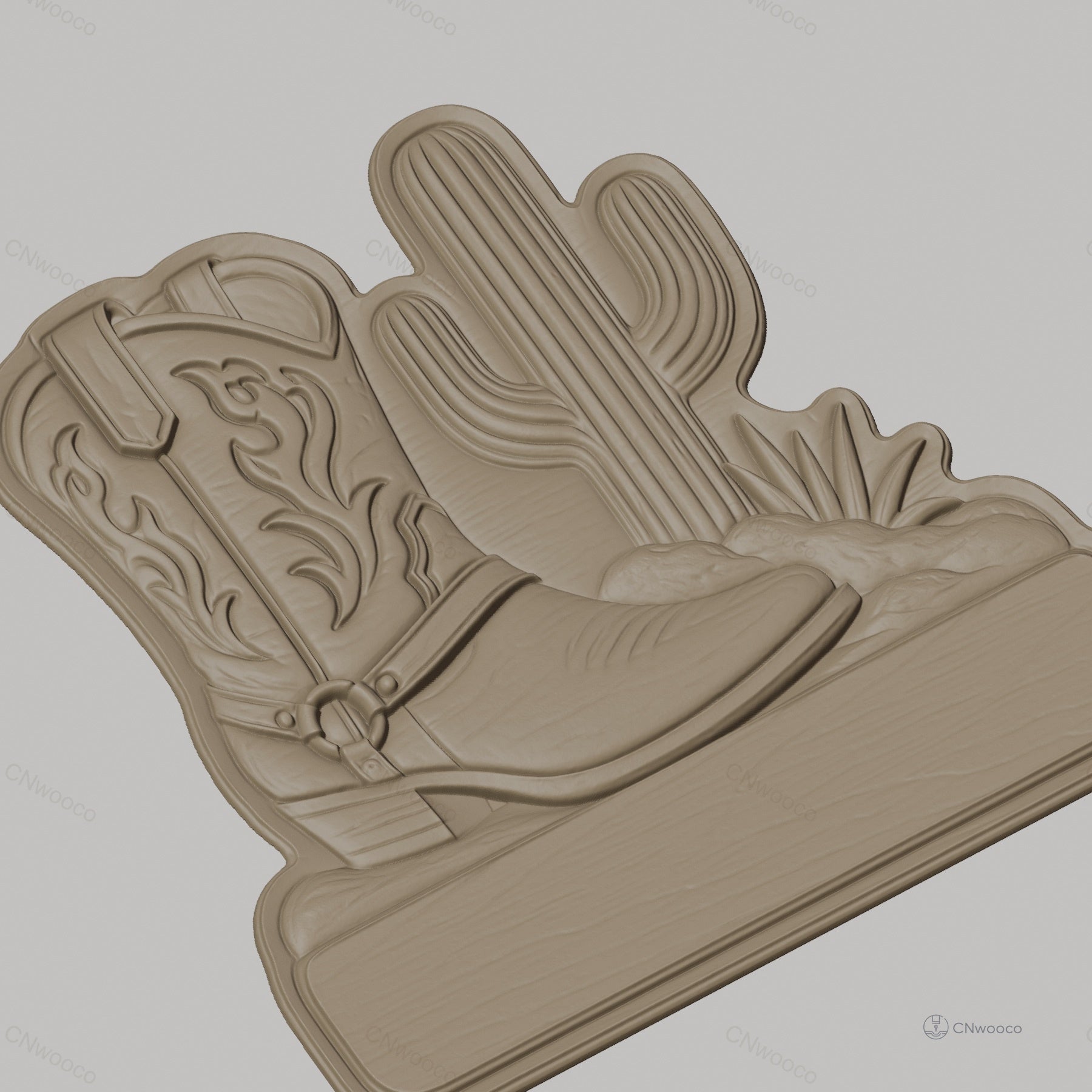 Fichier CNC & impression 3D décoration western bottes et cactus, STL très haute qualité