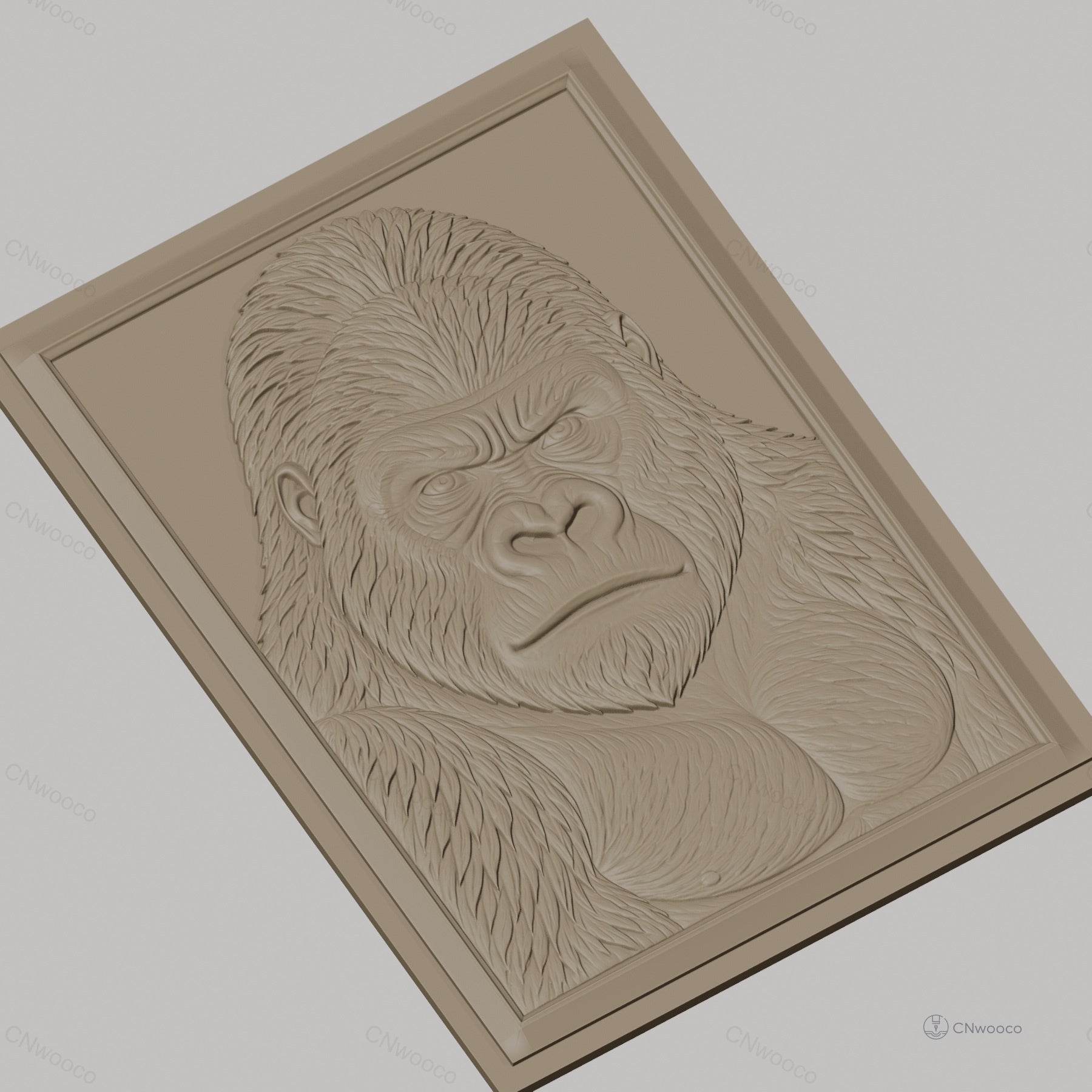 Fichier CNC & impression 3D gorille, portrait animal détaillé, haute qualité relief STL