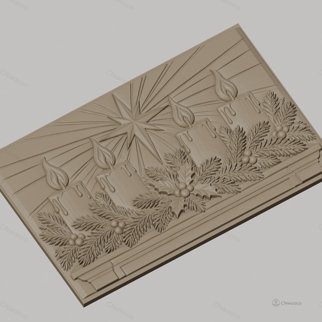 Fichier CNC & impression 3D décoration de Noël, bougies, houx, étoile, haute qualité relief STL