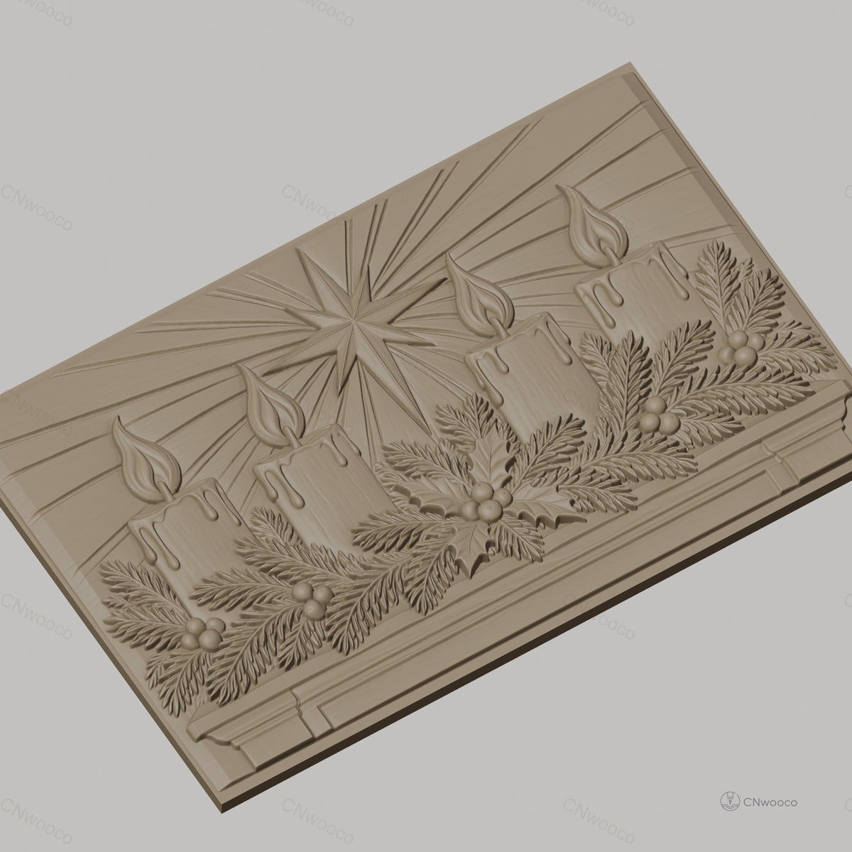 Fichier CNC & impression 3D décoration de Noël, bougies, houx, étoile, haute qualité relief STL