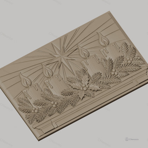 Fichier CNC & impression 3D décoration de Noël, bougies, houx, étoile, haute qualité relief STL