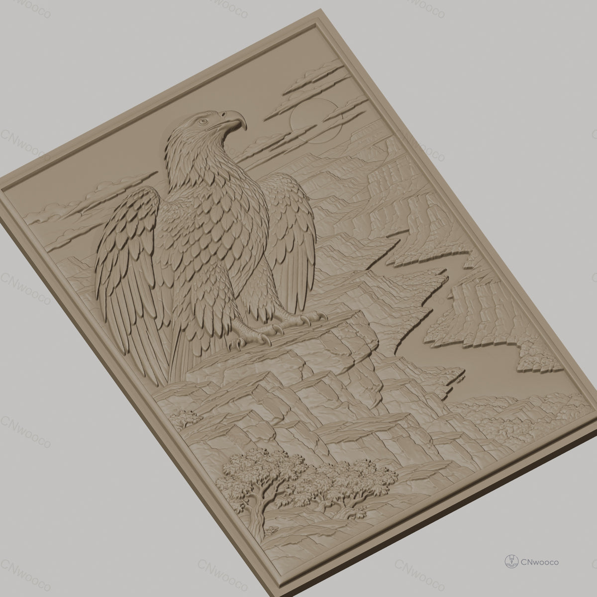 Fichier CNC & impression 3D aigle sur falaise, rivière sinueuse et canyon, haute qualité relief STL