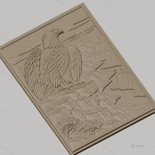 Fichier CNC & impression 3D aigle sur falaise, rivière sinueuse et canyon, haute qualité relief STL