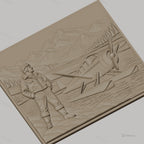 Fichier CNC & impression 3D pilote d'avion et hydravion sur lac montagnard, haute qualité relief STL