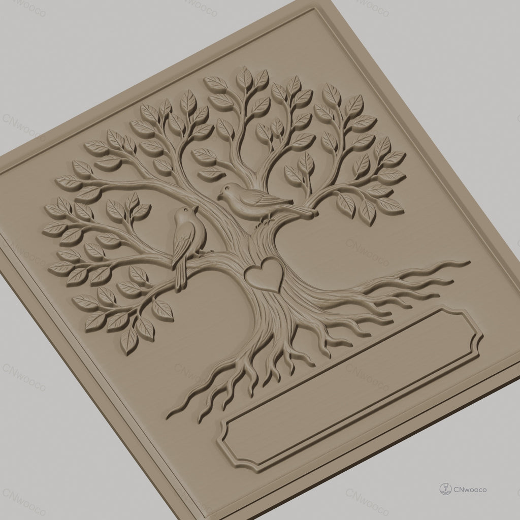 Fichier CNC & impression 3D arbre de l'amour, oiseaux sur branches avec cœur, haute qualité relief STL
