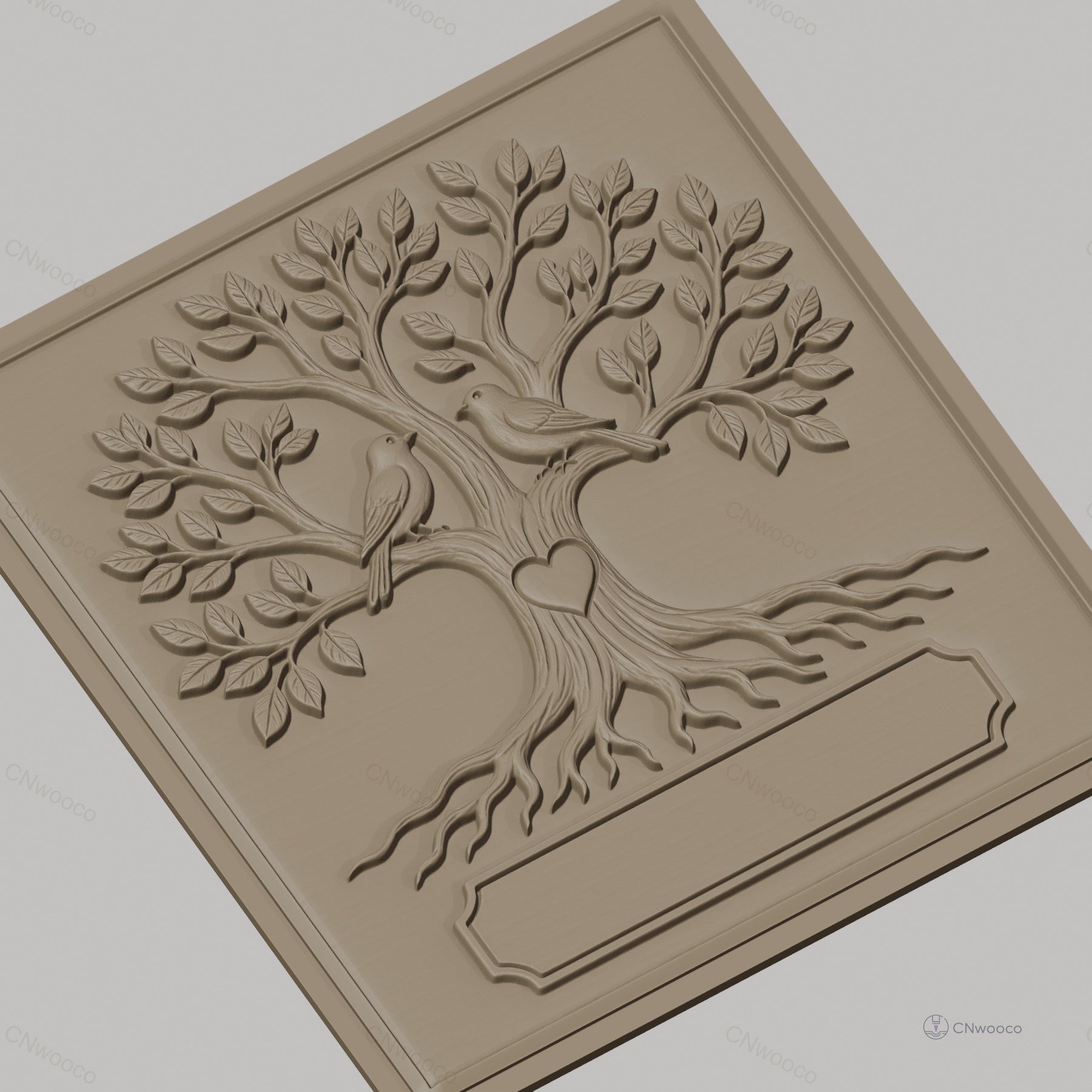 Fichier CNC & impression 3D arbre de l'amour, oiseaux sur branches avec cœur, haute qualité relief STL