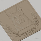 Fichier CNC & impression 3D chien berger allemand, tête de chien avec couronne de laurier, haute qualité relief STL