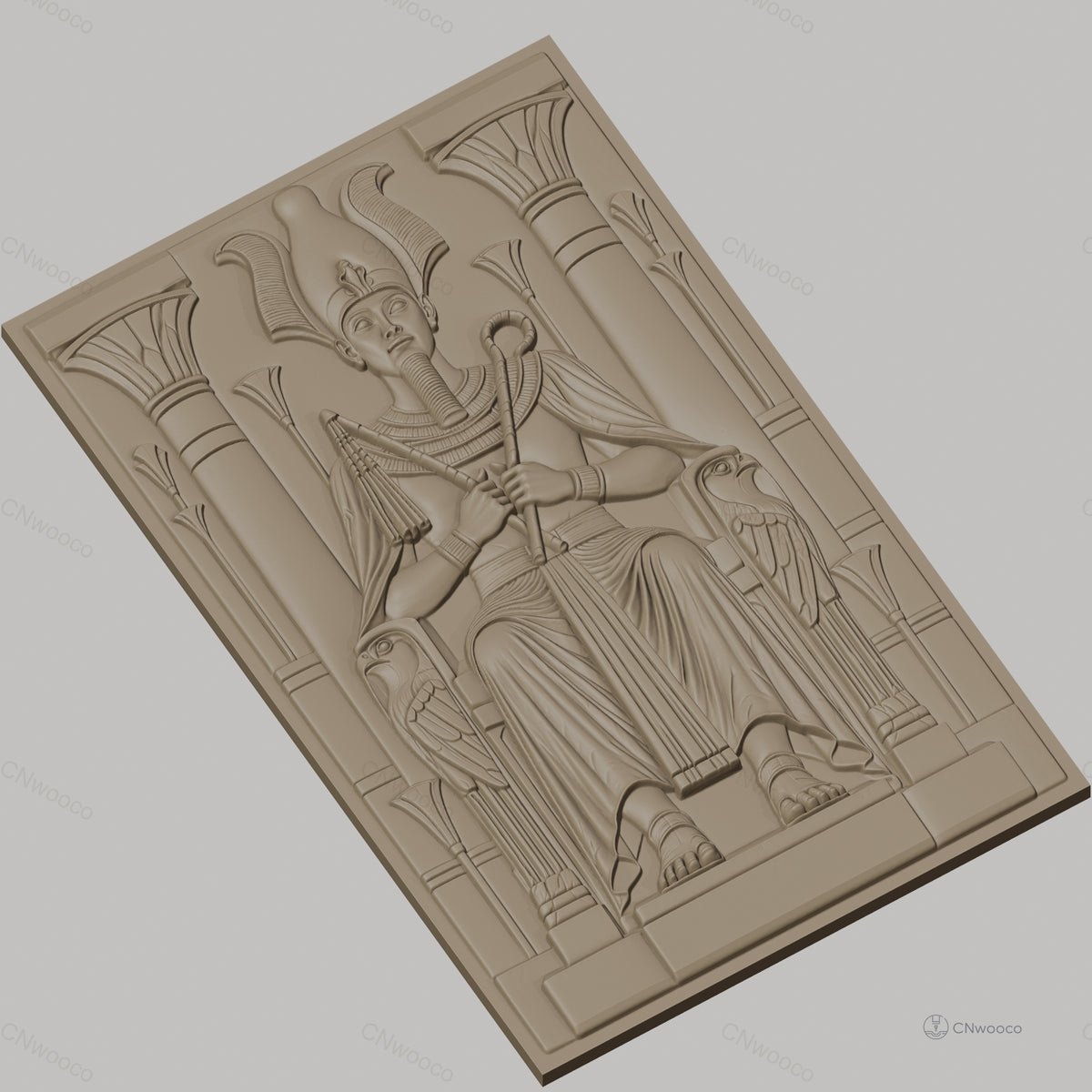 Fichier CNC & impression 3D pharaon assis, colonnes, décor égyptien, haute qualité relief STL