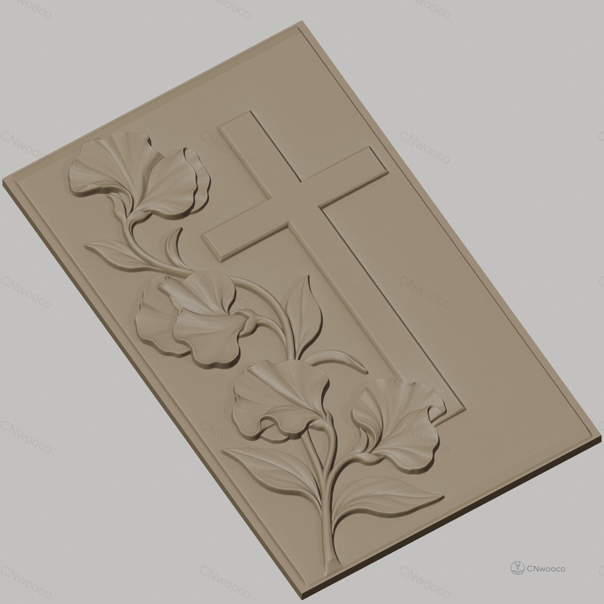 Fichier CNC & impression 3D Croix et fleurs, relief floral ornemental, haute qualité relief STL