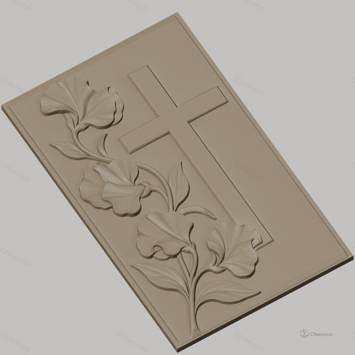 Fichier CNC & impression 3D Croix et fleurs, relief floral ornemental, haute qualité relief STL