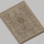 Fichier CNC & impression 3D cathédrale gothique, portail avec rosace et tours, haute qualité relief STL