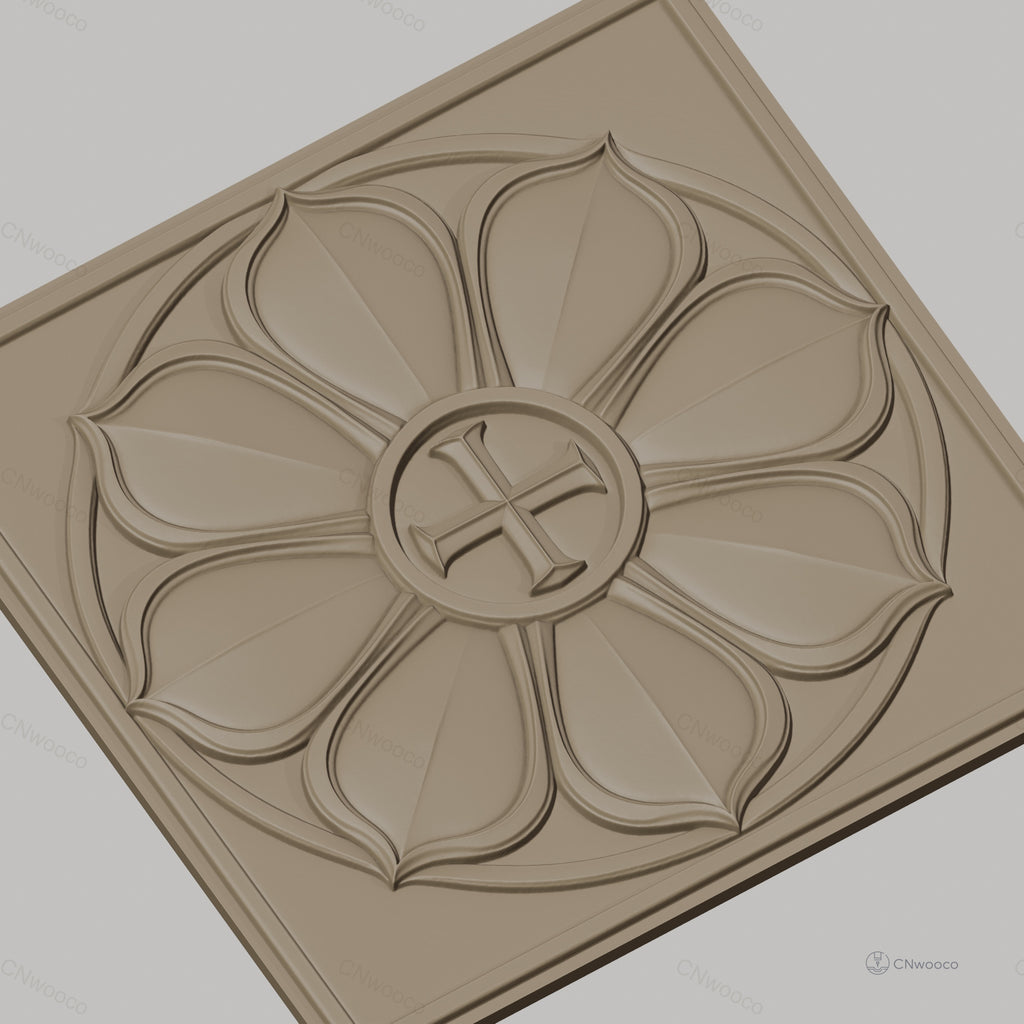 Fichier CNC & impression 3D rosace fleur avec croix, décoration sculptée haute qualité relief STL