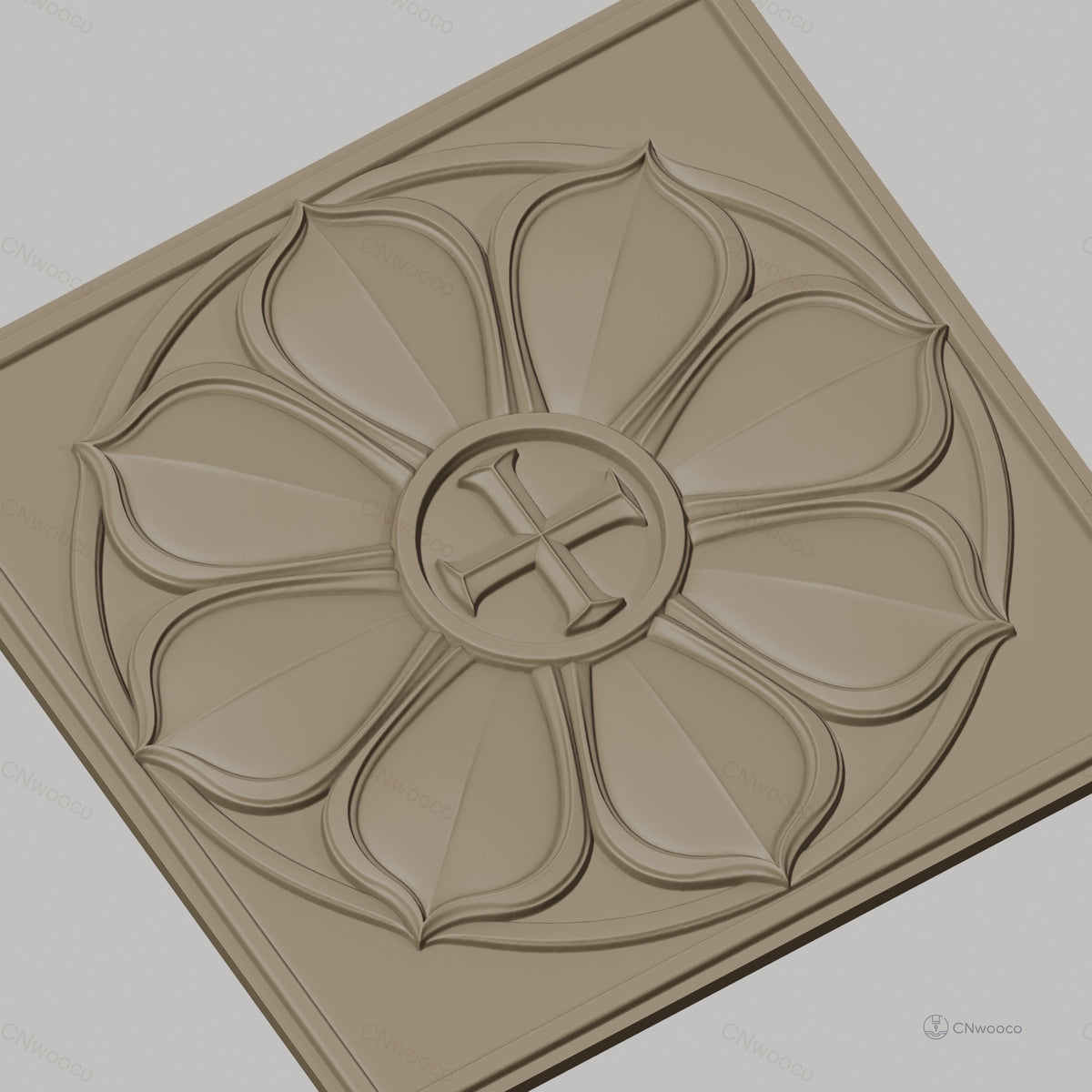 Fichier CNC & impression 3D rosace fleur avec croix, décoration sculptée haute qualité relief STL