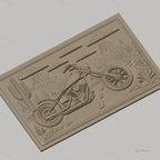 Fichier CNC & impression 3D moto custom chopper, désert avec cactus et montagnes, haute qualité relief STL
