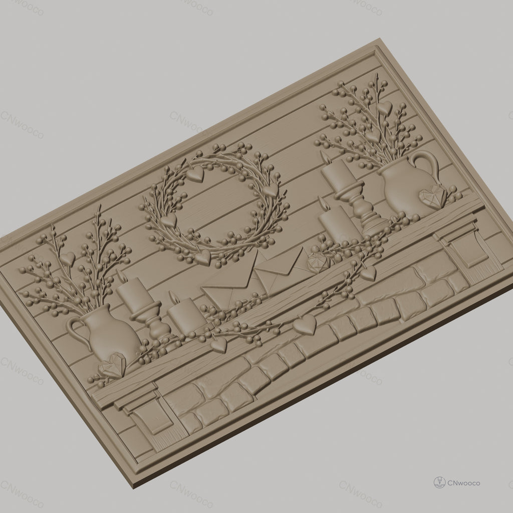 Fichier CNC & impression 3D décoration cheminée avec couronne et bougies, haute qualité relief STL