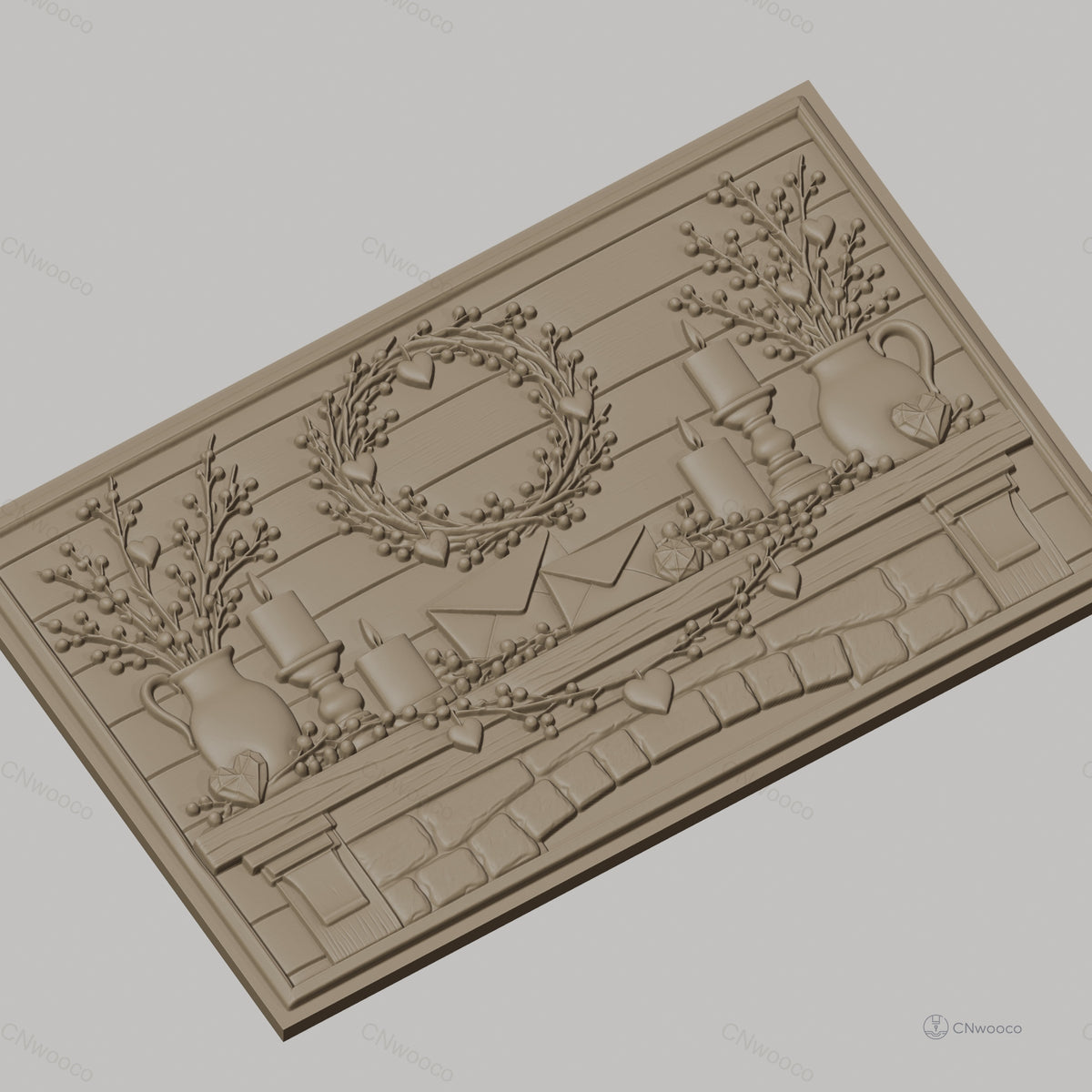 Fichier CNC & impression 3D décoration cheminée avec couronne et bougies, haute qualité relief STL