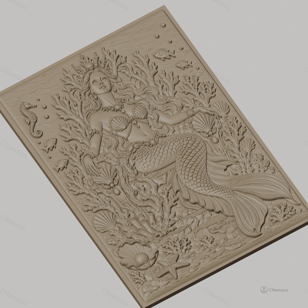 Fichier CNC & impression 3D sirène royale, corail, coquillages, poisson, hippocampe haute qualité relief STL