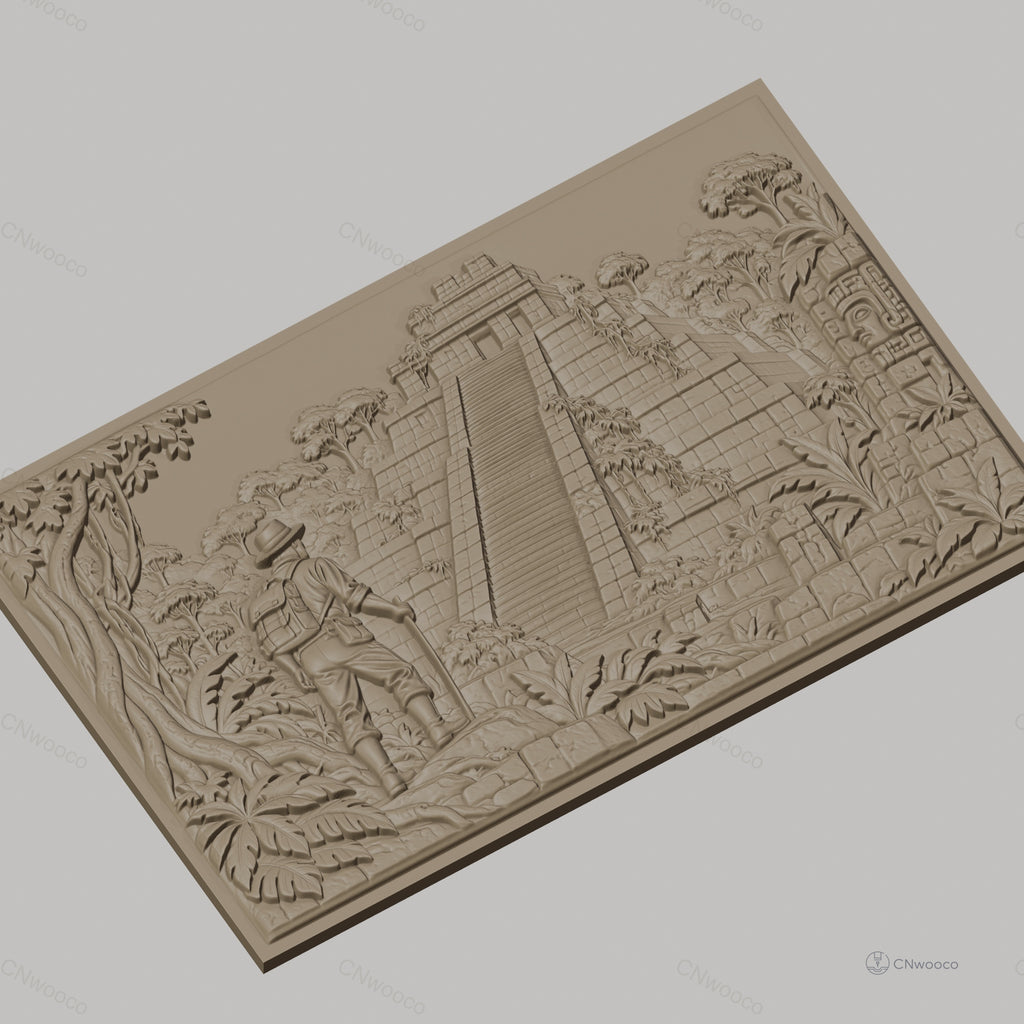 Fichier CNC & impression 3D pyramide maya, explorateur, jungle, temple ancien haute qualité relief STL