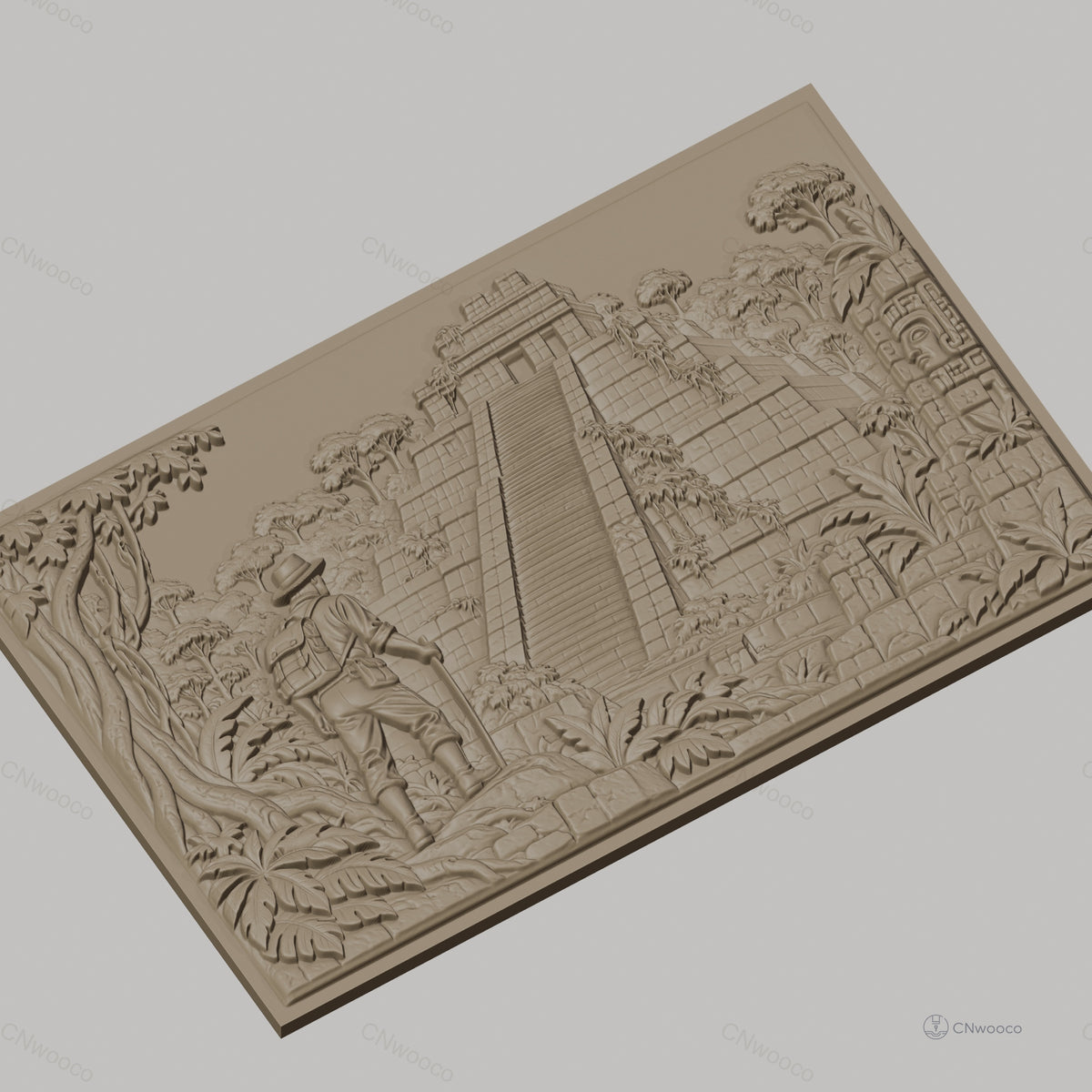 Fichier CNC & impression 3D pyramide maya, explorateur, jungle, temple ancien haute qualité relief STL