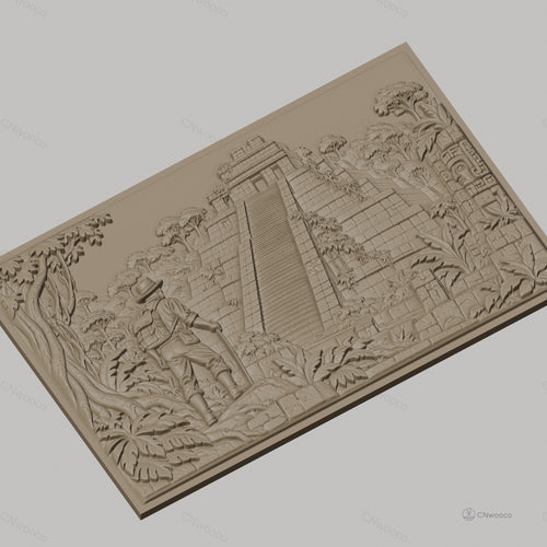 Fichier CNC & impression 3D pyramide maya, explorateur, jungle, temple ancien haute qualité relief STL