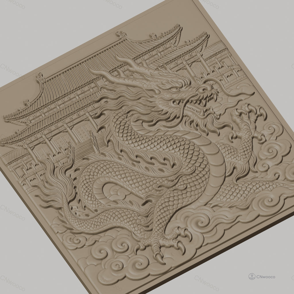 Fichier CNC & impression 3D dragon chinois, temple asiatique, nuages, haute qualité relief STL