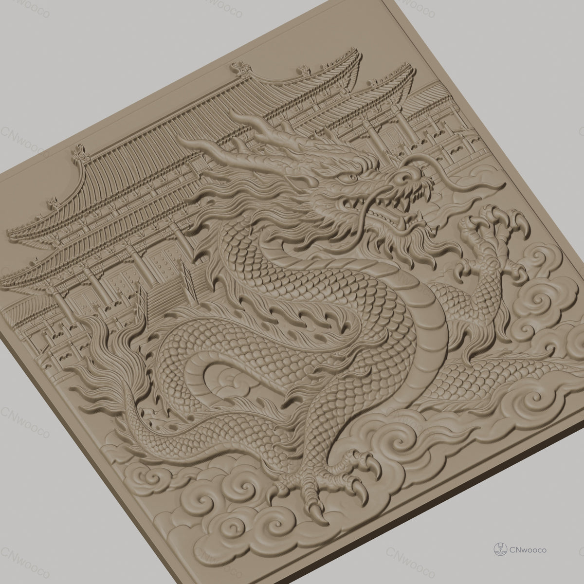 Fichier CNC & impression 3D dragon chinois, temple asiatique, nuages, haute qualité relief STL