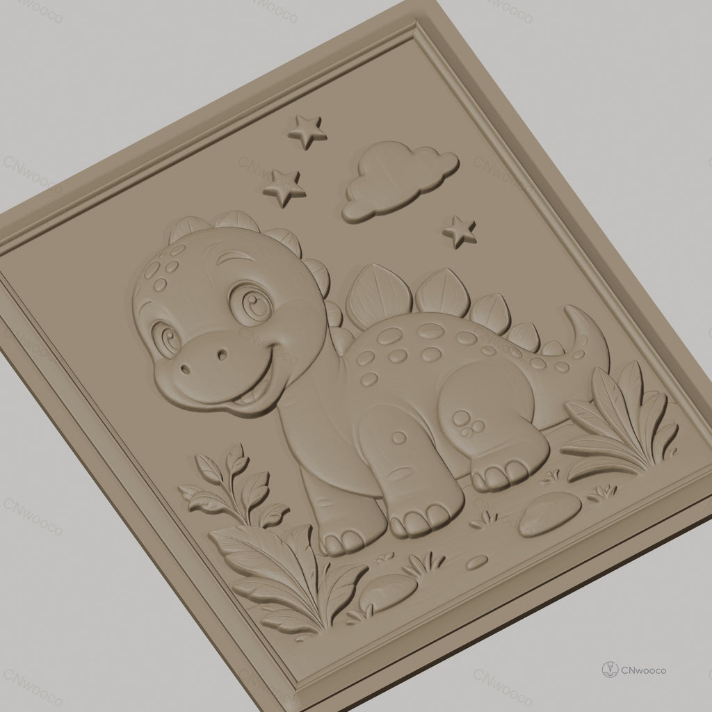 Fichier CNC & impression 3D dinosaure mignon, étoiles, nuage et plantes, haute qualité relief STL