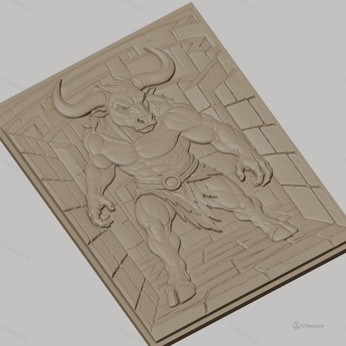 Fichier CNC & impression 3D Minotaure puissant, couloir de pierre en relief, haute qualité relief STL