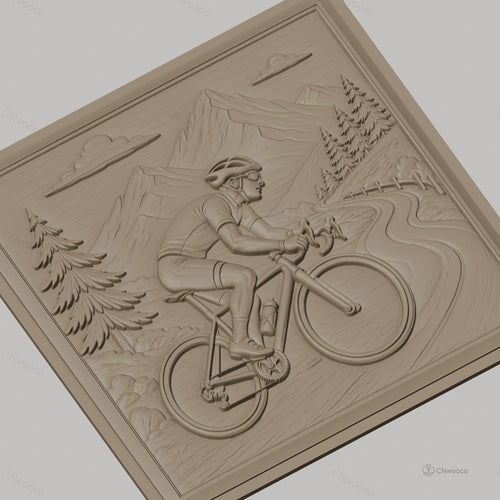 Fichier CNC & impression 3D cycliste en montagne, paysage montagneux et route sinueuse, haute qualité relief STL