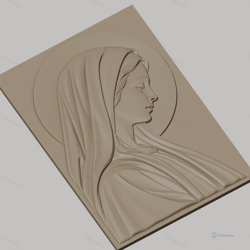 Fichier CNC & impression 3D Vierge Marie profil avec auréole, drapés réalistes haute qualité relief STL