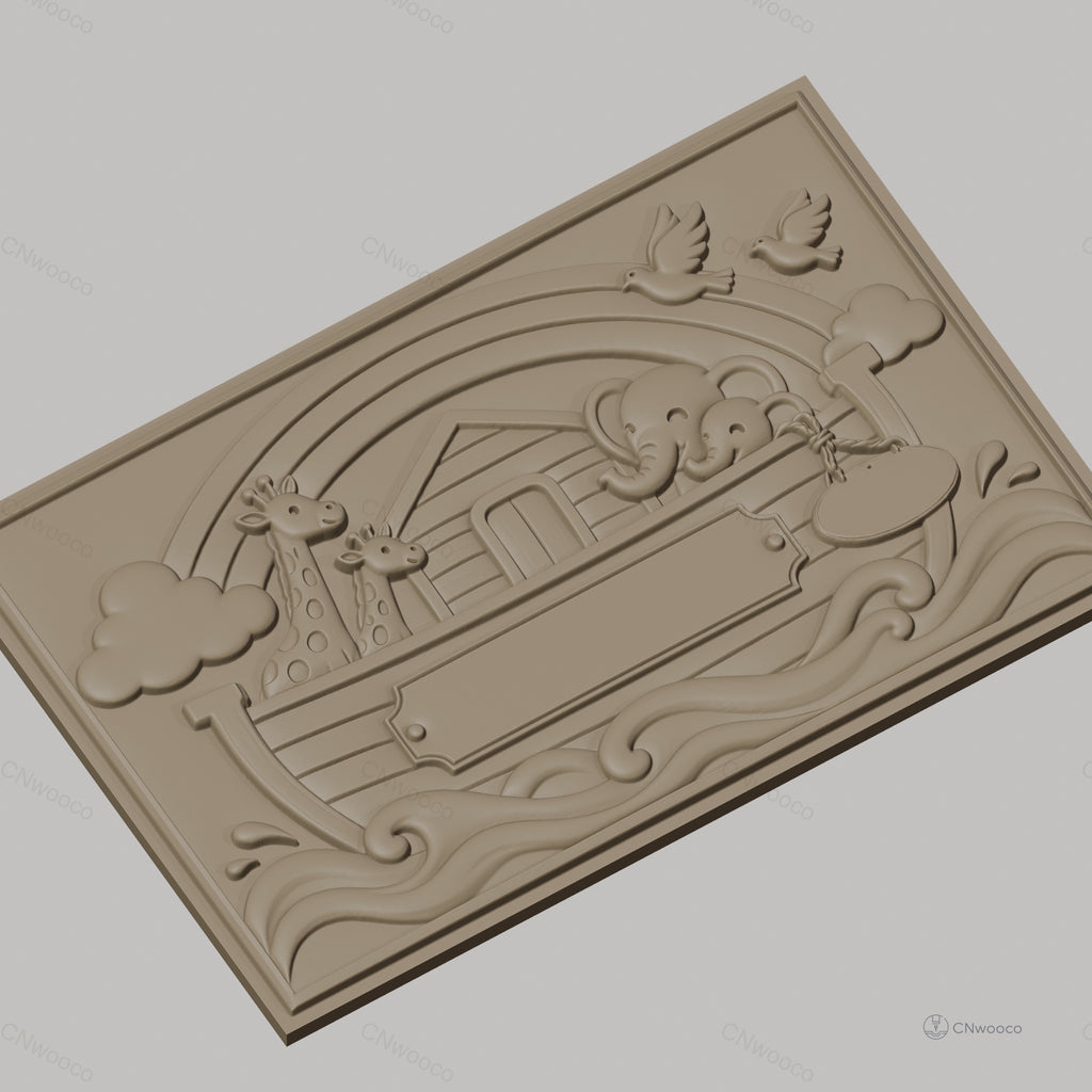 Fichier CNC & impression 3D Arche de Noé, animaux girafes éléphants colombe et arc-en-ciel, haute qualité relief STL