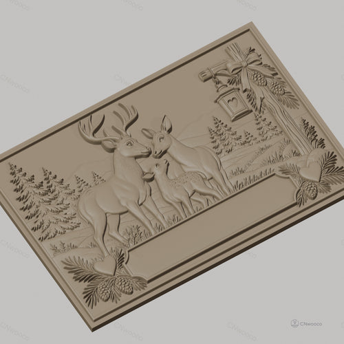 Fichier CNC & impression 3D famille de cerfs, forêt, coeur et lanterne, haute qualité relief STL
