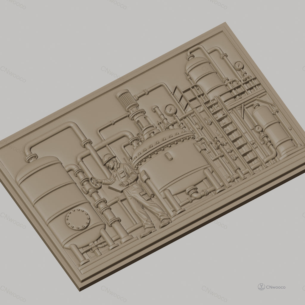 Fichier CNC & impression 3D industrie chimique, machine usine avec opérateur, haute qualité relief STL