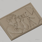 Fichier CNC & impression 3D photographe avec appareil photo reflex, trépied et éclairage, haute qualité relief STL