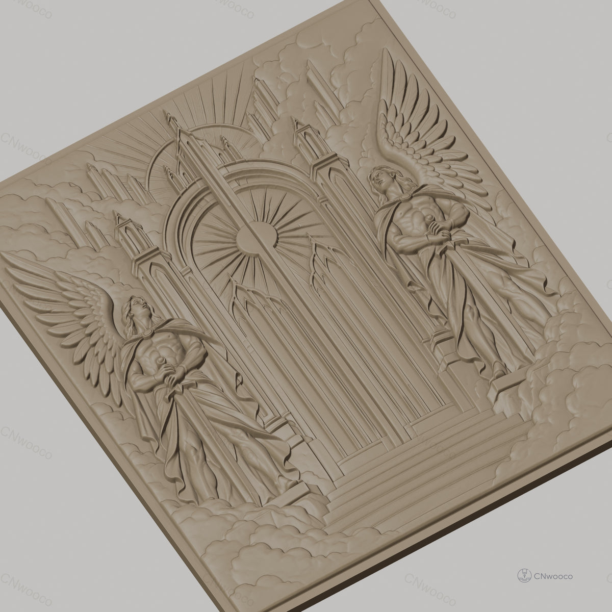 Fichier CNC & impression 3D portes célestes, anges gardiens avec épées, haute qualité relief STL