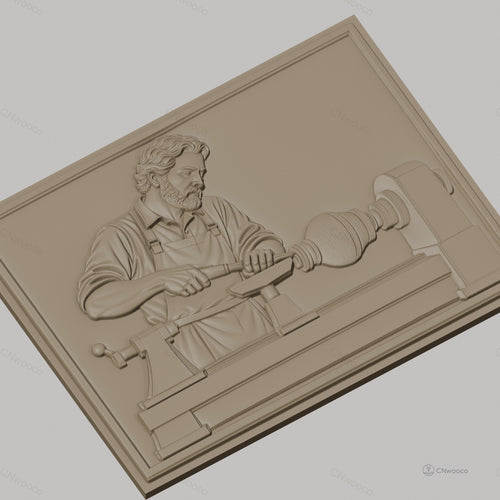 Fichier CNC & impression 3D tourneur sur bois, homme travaillant au tour, haute qualité relief STL