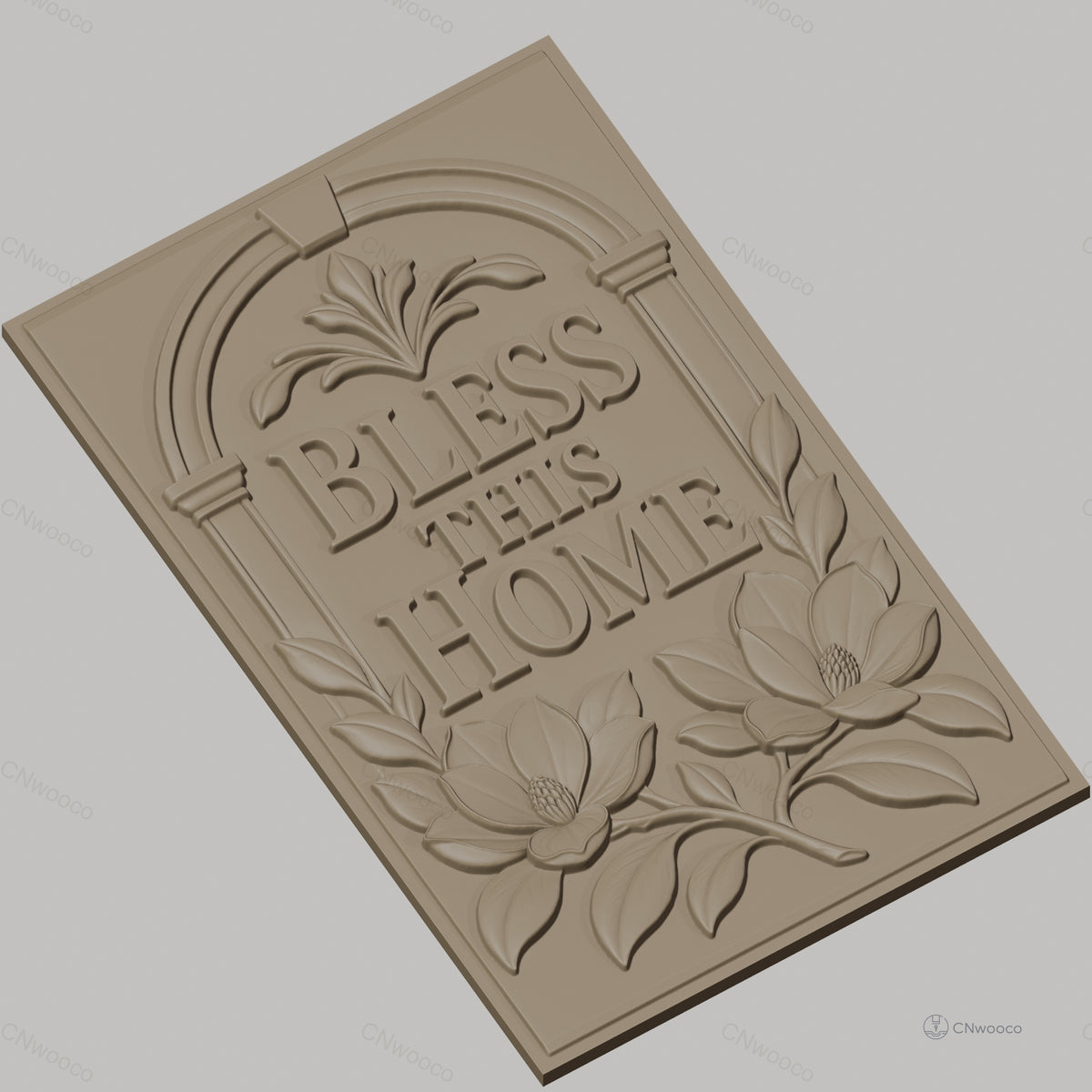 Fichier CNC & impression 3D décoration murale bénédiction maison, fleurs et feuilles, haute qualité relief STL