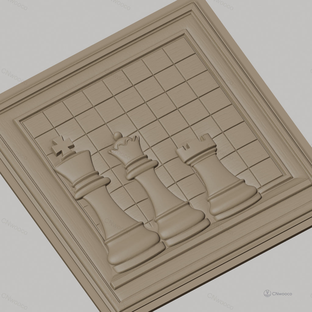 Fichier CNC & impression 3D échecs, pièces roi reine tour sur échiquier, haute qualité relief STL