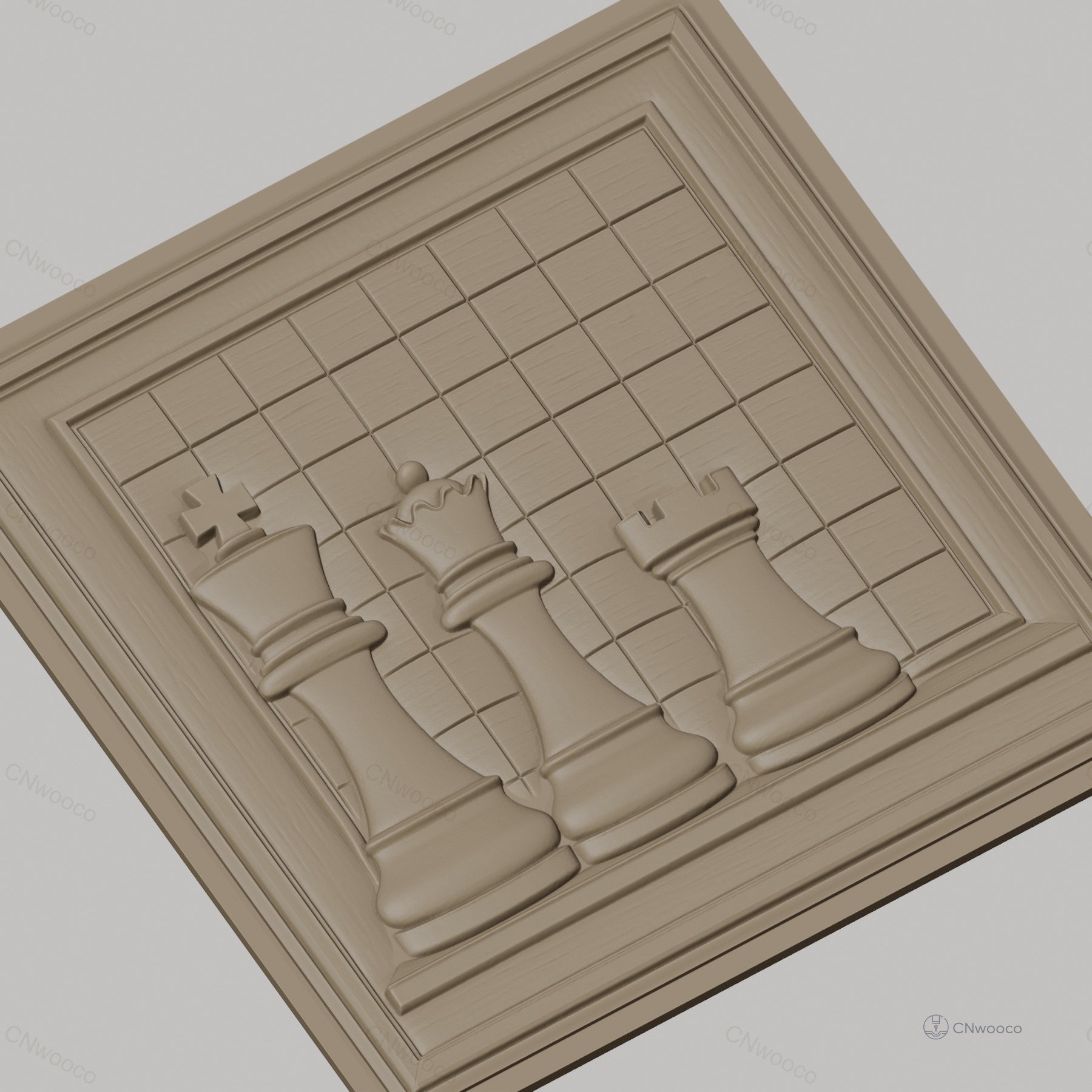 Fichier CNC & impression 3D échecs, pièces roi reine tour sur échiquier, haute qualité relief STL