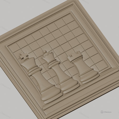 Fichier CNC & impression 3D échecs, pièces roi reine tour sur échiquier, haute qualité relief STL