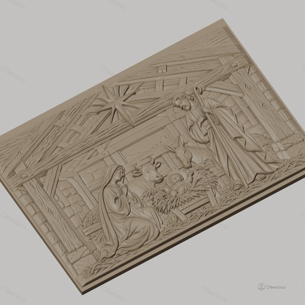 Fichier CNC & impression 3D Nativité, crèche avec Marie Joseph enfant animaux, haute qualité relief STL