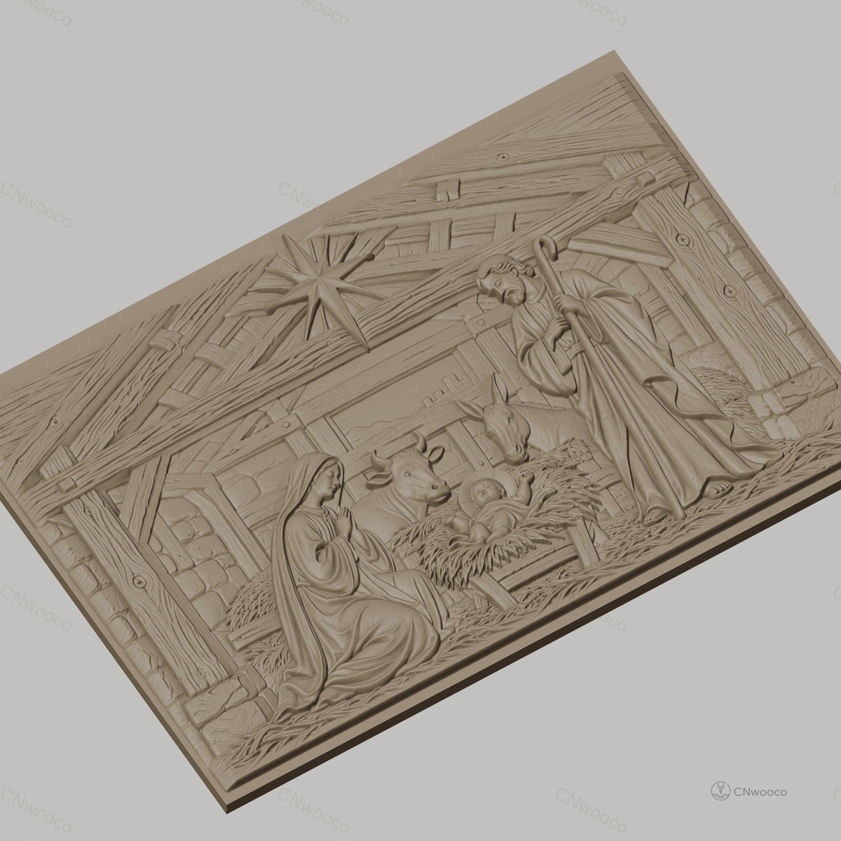 Fichier CNC & impression 3D Nativité, crèche avec Marie Joseph enfant animaux, haute qualité relief STL