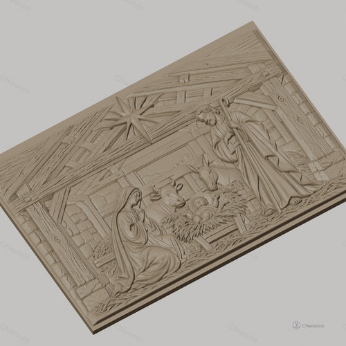 Fichier CNC & impression 3D Nativité, crèche avec Marie Joseph enfant animaux, haute qualité relief STL