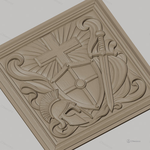 Fichier CNC & impression 3D bouclier croix et épée, casque médiéval, haute qualité relief STL