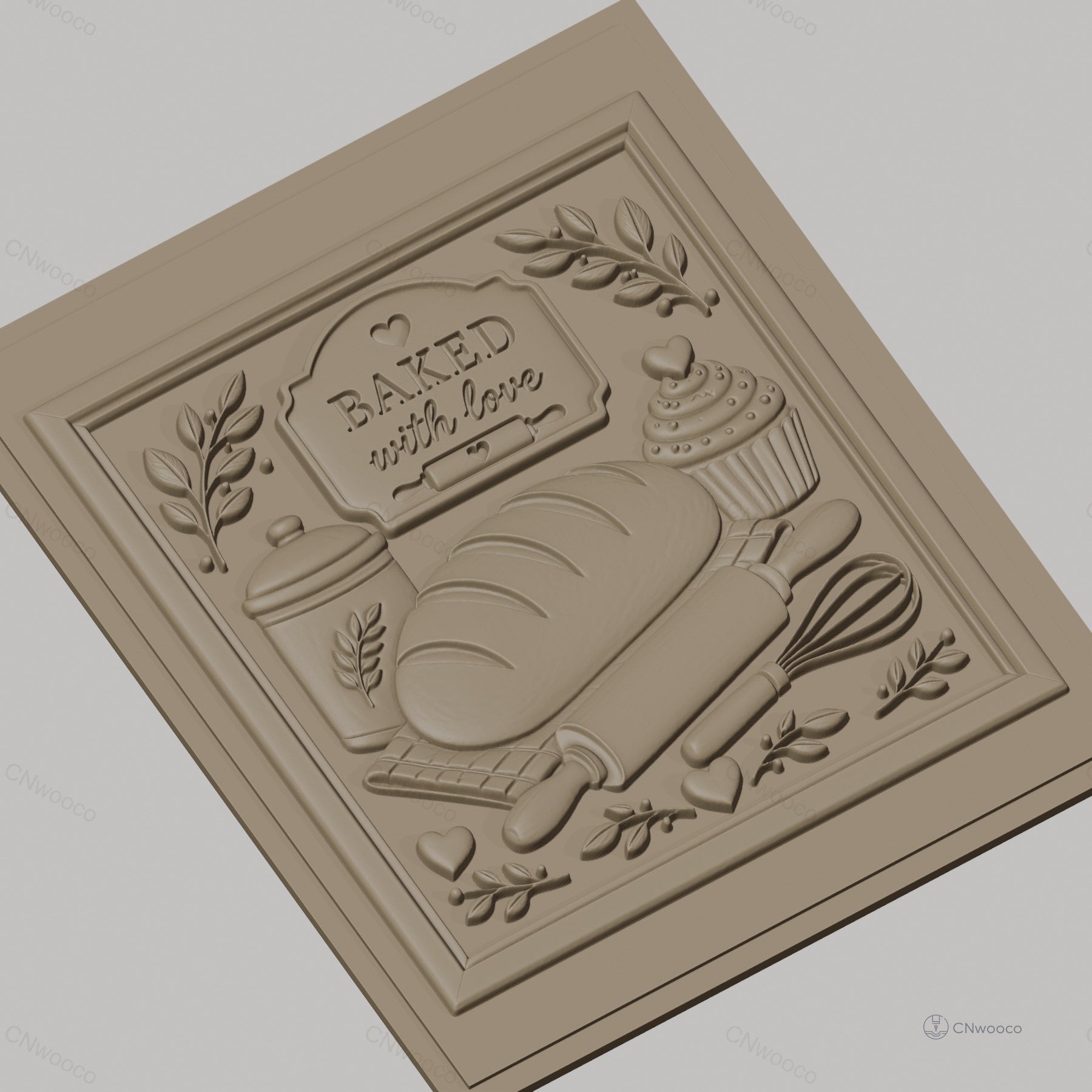 Fichier CNC & impression 3D thème boulangerie, pain, cupcake, rouleau à pâtisserie, fouet, haute qualité relief STL